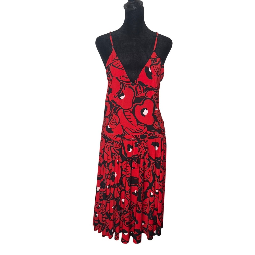 KAMALIKULTURE Dark Romantic Floral Dress Size L Deep V Neck Flowy Stretch‎
